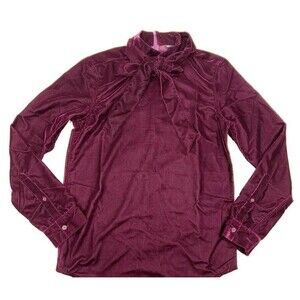 Asos Design Regular Fit Velvet Shirt with Pussybow Size S Deep Purple